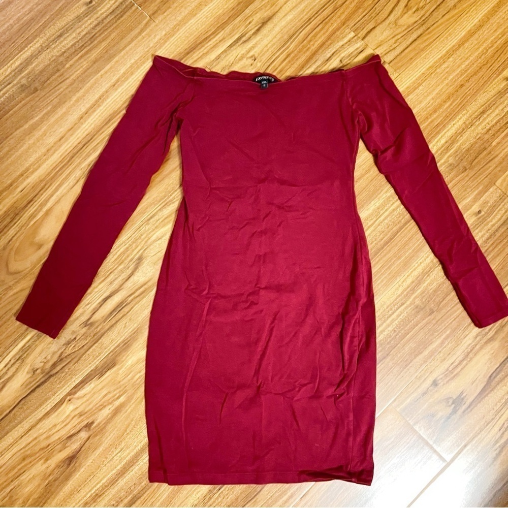 Express Burgundy Off Shoulder Dress